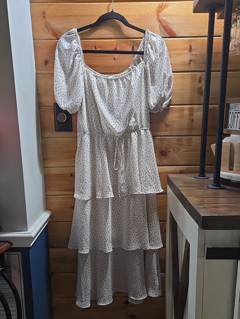Sweet Rain Cream Tiered Maxi Dress with Subtle Dot Print Size Large 0560